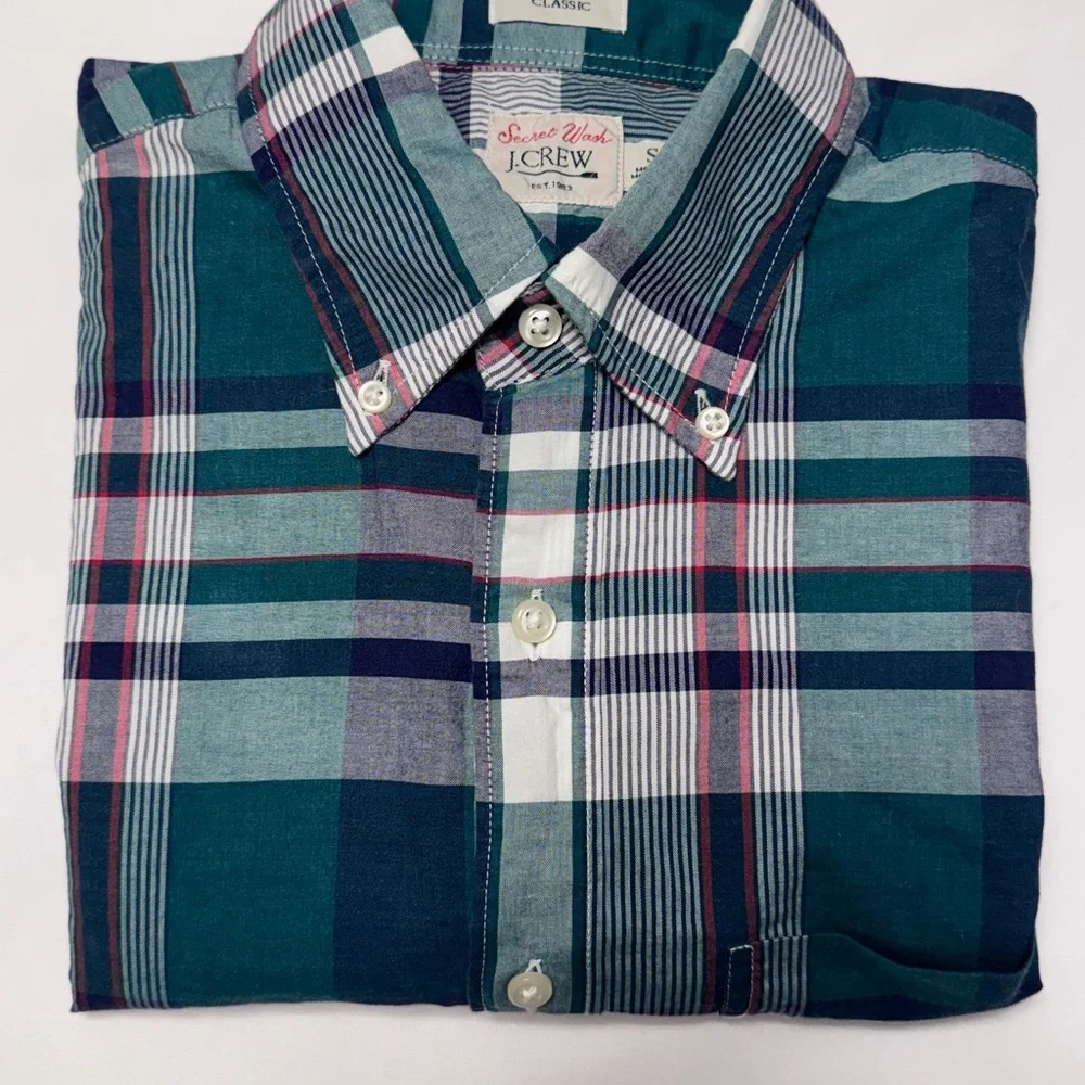 I. Crew Mens Plaid Button Down‎ Shirt  - Green and Blue